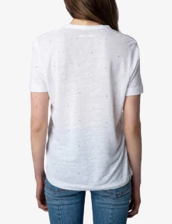 Zadig & Voltaire Wassa Crystal-embellished Linen-blend T-shirt -Reiss Shop R04151998 BLANC ALT03