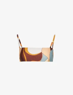 Abstract-print Square-neck Bikini Top