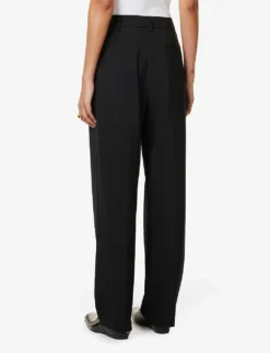 Leni Pleated Straight-leg Mid-rise Woven Trousers 8 Leni Pleated Straight-leg Mid-rise Woven Trousers -Reiss Shop R04152818 BLACK ALT03