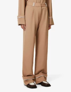 Leni Folded-cuff Straight-leg Mid-rise Woven Trousers -Reiss Shop R04152832 TAN ALT02