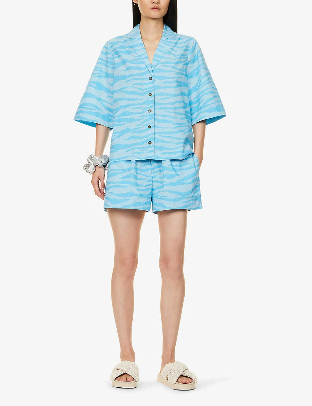 Ganni Tiger-print Drawstring-waist Organic-cotton Shorts 2 Ganni Tiger-print Drawstring-waist Organic-cotton Shorts - Image 2