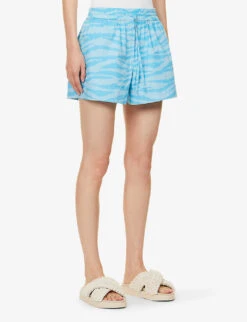 Ganni Tiger-print Drawstring-waist Organic-cotton Shorts 7 Ganni Tiger-print Drawstring-waist Organic-cotton Shorts -Reiss Shop R04152882 ETHEREALBLUE ALT02