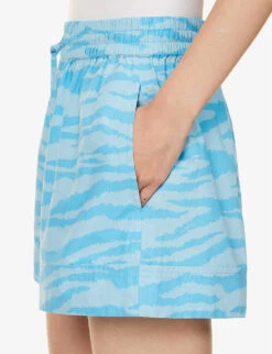 Ganni Tiger-print Drawstring-waist Organic-cotton Shorts 9 Ganni Tiger-print Drawstring-waist Organic-cotton Shorts -Reiss Shop R04152882 ETHEREALBLUE ALT04