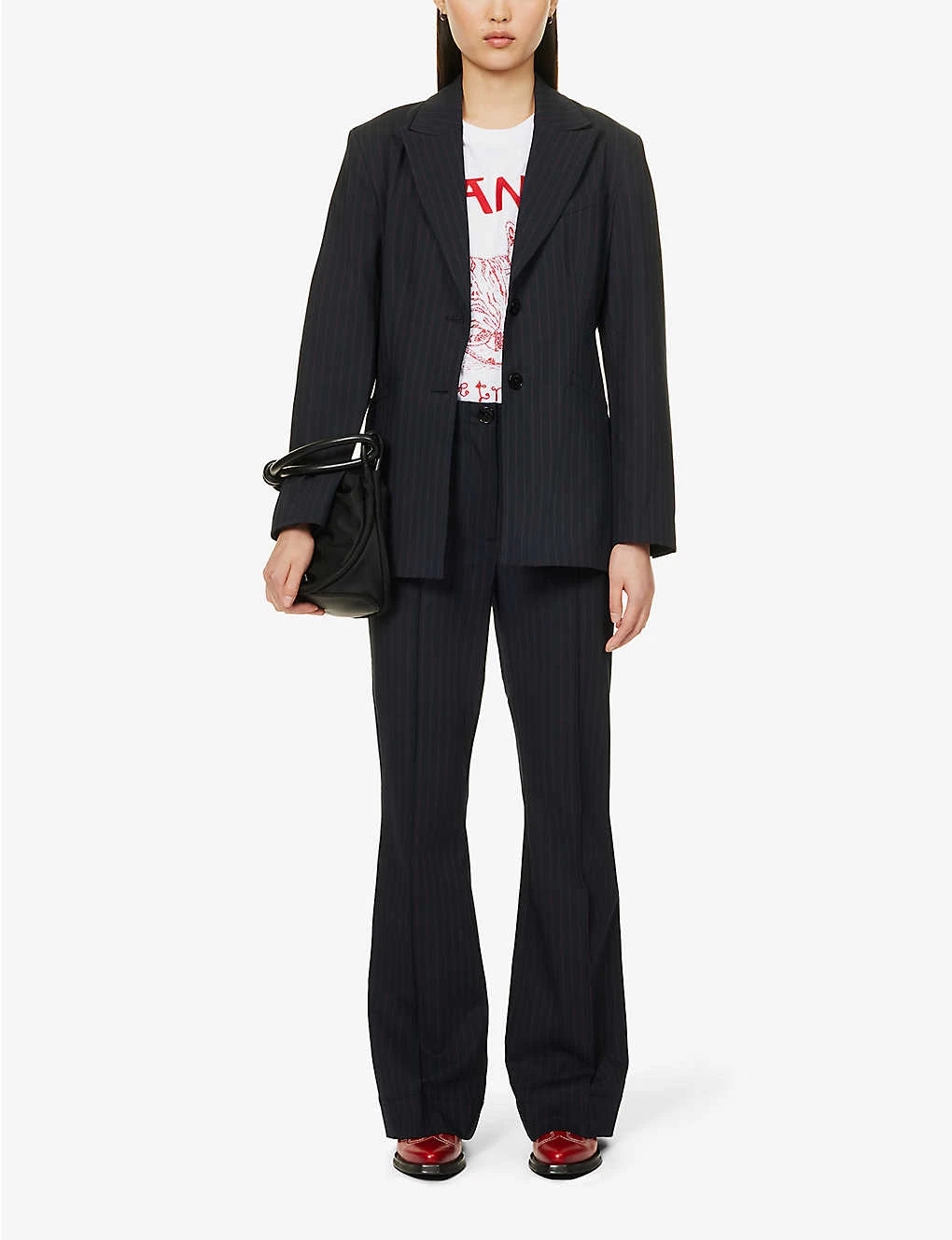 Ganni Pinstriped Straight-leg Mid-rise Recycled Polyester-blend Trousers 2 Ganni Pinstriped Straight-leg Mid-rise Recycled Polyester-blend Trousers - Image 2