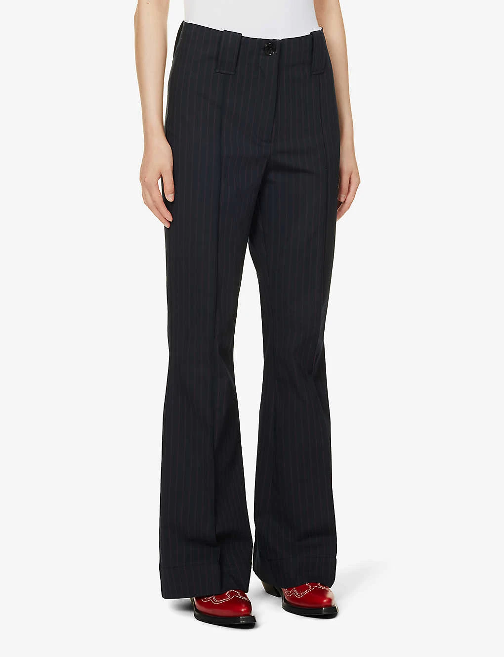Ganni Pinstriped Straight-leg Mid-rise Recycled Polyester-blend Trousers 3 Ganni Pinstriped Straight-leg Mid-rise Recycled Polyester-blend Trousers - Image 3