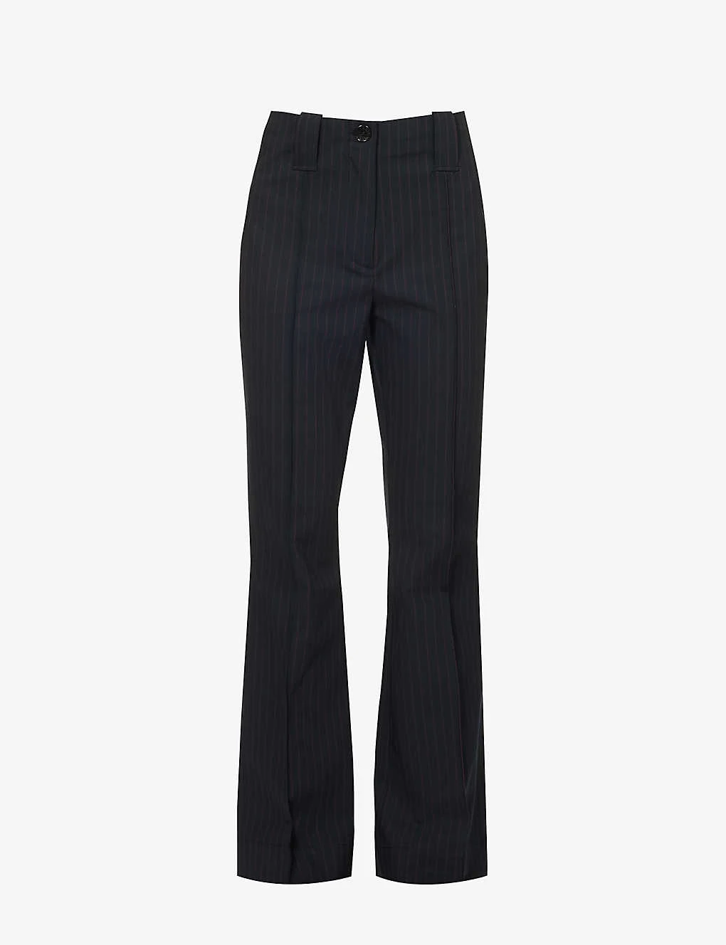 Ganni Pinstriped Straight-leg Mid-rise Recycled Polyester-blend Trousers 1 Ganni Pinstriped Straight-leg Mid-rise Recycled Polyester-blend Trousers