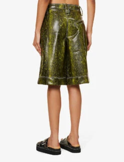 Ganni Snake-print Wide-leg Faux-leather Shorts -Reiss Shop R04152927 SPINACHGREEN ALT03