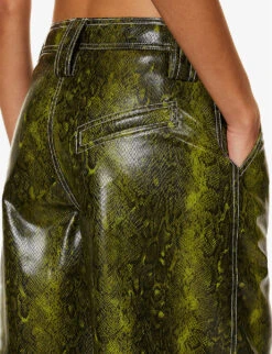 Ganni Snake-print Wide-leg Faux-leather Shorts -Reiss Shop R04152927 SPINACHGREEN ALT04