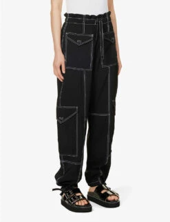Ganni Contrast-stitched Straight-leg Recycled Polyester-blend Trousers -Reiss Shop R04152934 BLACK ALT02