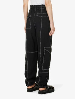 Ganni Contrast-stitched Straight-leg Recycled Polyester-blend Trousers -Reiss Shop R04152934 BLACK ALT03