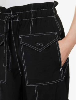 Ganni Contrast-stitched Straight-leg Recycled Polyester-blend Trousers -Reiss Shop R04152934 BLACK ALT04