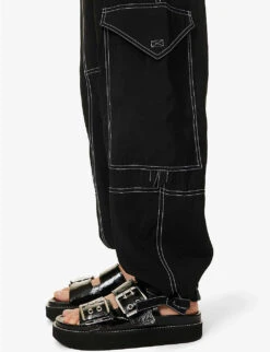 Ganni Contrast-stitched Straight-leg Recycled Polyester-blend Trousers -Reiss Shop R04152934 BLACK ALT05