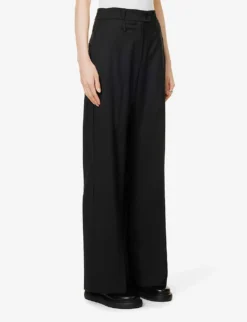 Wide-leg Mid-rise Wool Trousers -Reiss Shop R04153454 BLACKWOOL ALT02