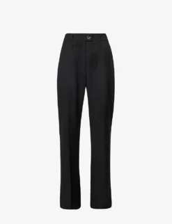 Wide-leg Mid-rise Wool Trousers