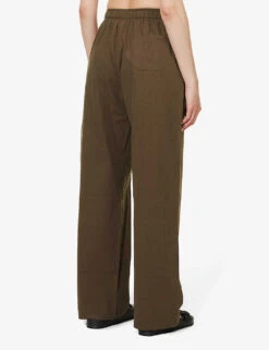 Branded Straight-leg High-rise Organic-cotton Trousers -Reiss Shop R04153616 CHOCOLATEBROWN ALT03