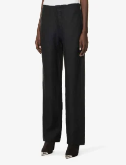 Straight-leg Mid-rise Linen Trousers -Reiss Shop R04154391 02BLACK ALT02