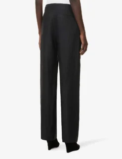 Straight-leg Mid-rise Linen Trousers -Reiss Shop R04154391 02BLACK ALT03