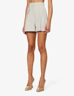 Max Mara Bormida Pleated Stretch-wool Shorts -Reiss Shop R04156246 SAND ALT02