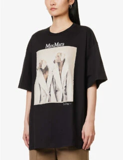 Max Mara Tacco Graphic-print Cotton-jersey T-shirt -Reiss Shop R04156258 BLACK ALT02