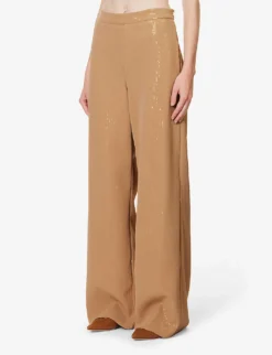 Max Mara Stelvio Sequin-embellished Mid-rise Wide-leg Woven Trousers -Reiss Shop R04156260 CAMEL ALT02