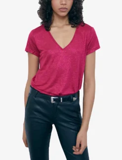 Ikks V-neck Short-sleeved Linen T-shirt 7 Ikks V-neck Short-sleeved Linen T-shirt -Reiss Shop R04156271 PURPLE ALT02