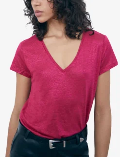 Ikks V-neck Short-sleeved Linen T-shirt 9 Ikks V-neck Short-sleeved Linen T-shirt -Reiss Shop R04156271 PURPLE ALT04