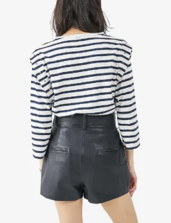 Ikks Stud-embellished Striped Woven T-shirt -Reiss Shop R04156273 IVORY ALT02