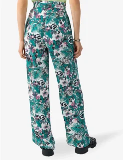 Ikks Botanical-print Wide-leg High-rise Woven Trousers -Reiss Shop R04156284 LIGHTGREEN ALT03