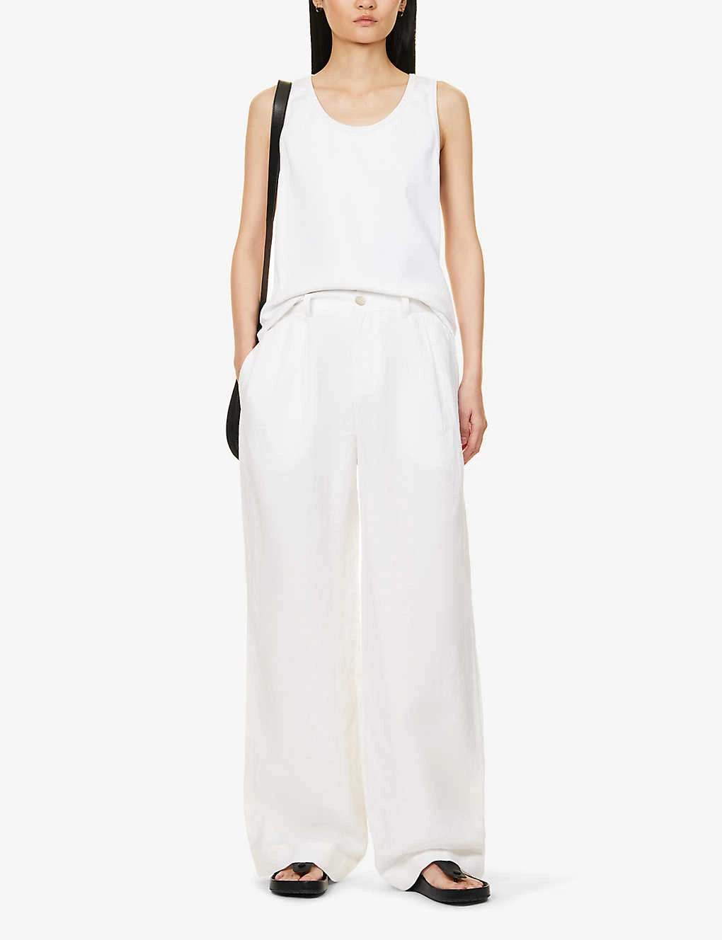 Pleated Elasticated-waist Wide-leg Mid-rise Linen Trousers 2 Pleated Elasticated-waist Wide-leg Mid-rise Linen Trousers - Image 2