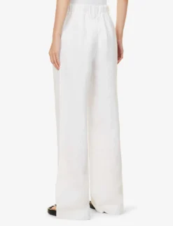 Pleated Elasticated-waist Wide-leg Mid-rise Linen Trousers 8 Pleated Elasticated-waist Wide-leg Mid-rise Linen Trousers -Reiss Shop R04156415 WHITE ALT03