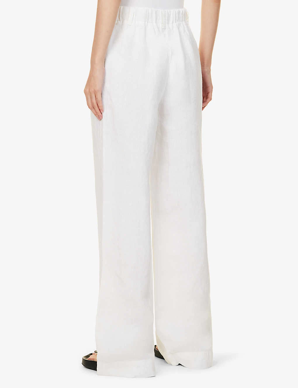 Pleated Elasticated-waist Wide-leg Mid-rise Linen Trousers 4 Pleated Elasticated-waist Wide-leg Mid-rise Linen Trousers - Image 4