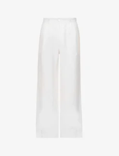 Pleated Elasticated-waist Wide-leg Mid-rise Linen Trousers