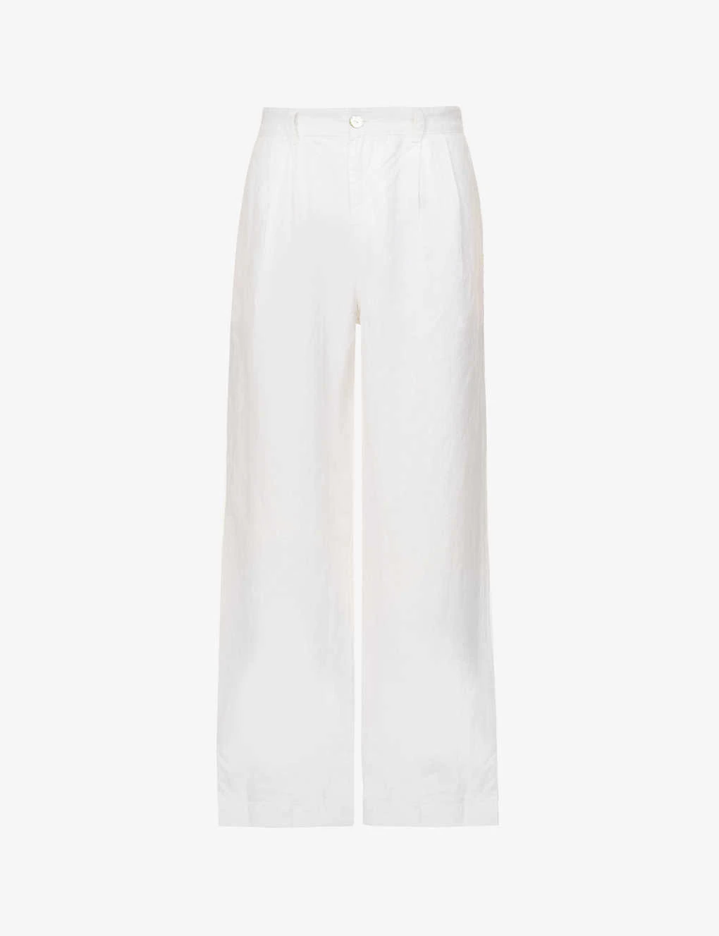 Pleated Elasticated-waist Wide-leg Mid-rise Linen Trousers 1 Pleated Elasticated-waist Wide-leg Mid-rise Linen Trousers