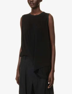 Asymmetric-hem Relaxed-fit Woven Top -Reiss Shop R04158036 BLACK ALT02