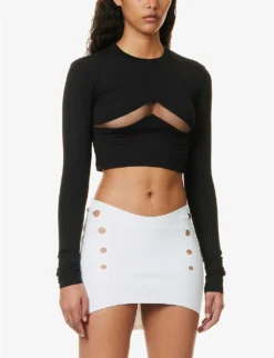 Cut-out Panel Cropped Slim-fit Stretch-cotton Top -Reiss Shop R04158085 BLACK ALT02