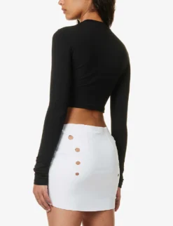 Cut-out Panel Cropped Slim-fit Stretch-cotton Top -Reiss Shop R04158085 BLACK ALT03