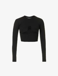 Cut-out Panel Cropped Slim-fit Stretch-cotton Top