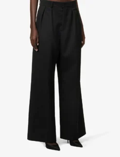 Structured-waist Pleated Wide-leg Low-rise Wool Trousers -Reiss Shop R04158191 BLACK ALT02