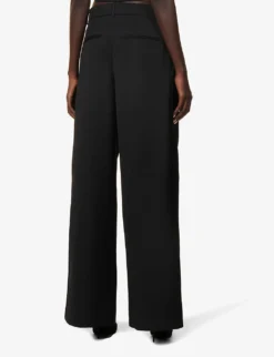 Structured-waist Pleated Wide-leg Low-rise Wool Trousers -Reiss Shop R04158191 BLACK ALT03