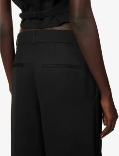 Structured-waist Pleated Wide-leg Low-rise Wool Trousers -Reiss Shop R04158191 BLACK ALT04