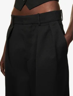 Structured-waist Pleated Wide-leg Low-rise Wool Trousers -Reiss Shop R04158191 BLACK ALT05