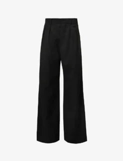 Structured-waist Pleated Wide-leg Low-rise Wool Trousers