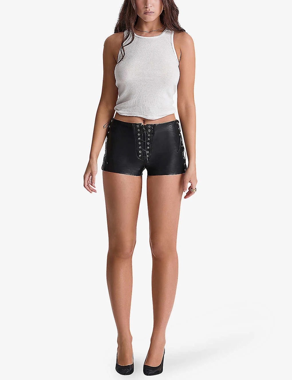 Azora Eyelet-embellished Faux-leather Micro Mini Shorts 2 Azora Eyelet-embellished Faux-leather Micro Mini Shorts - Image 2