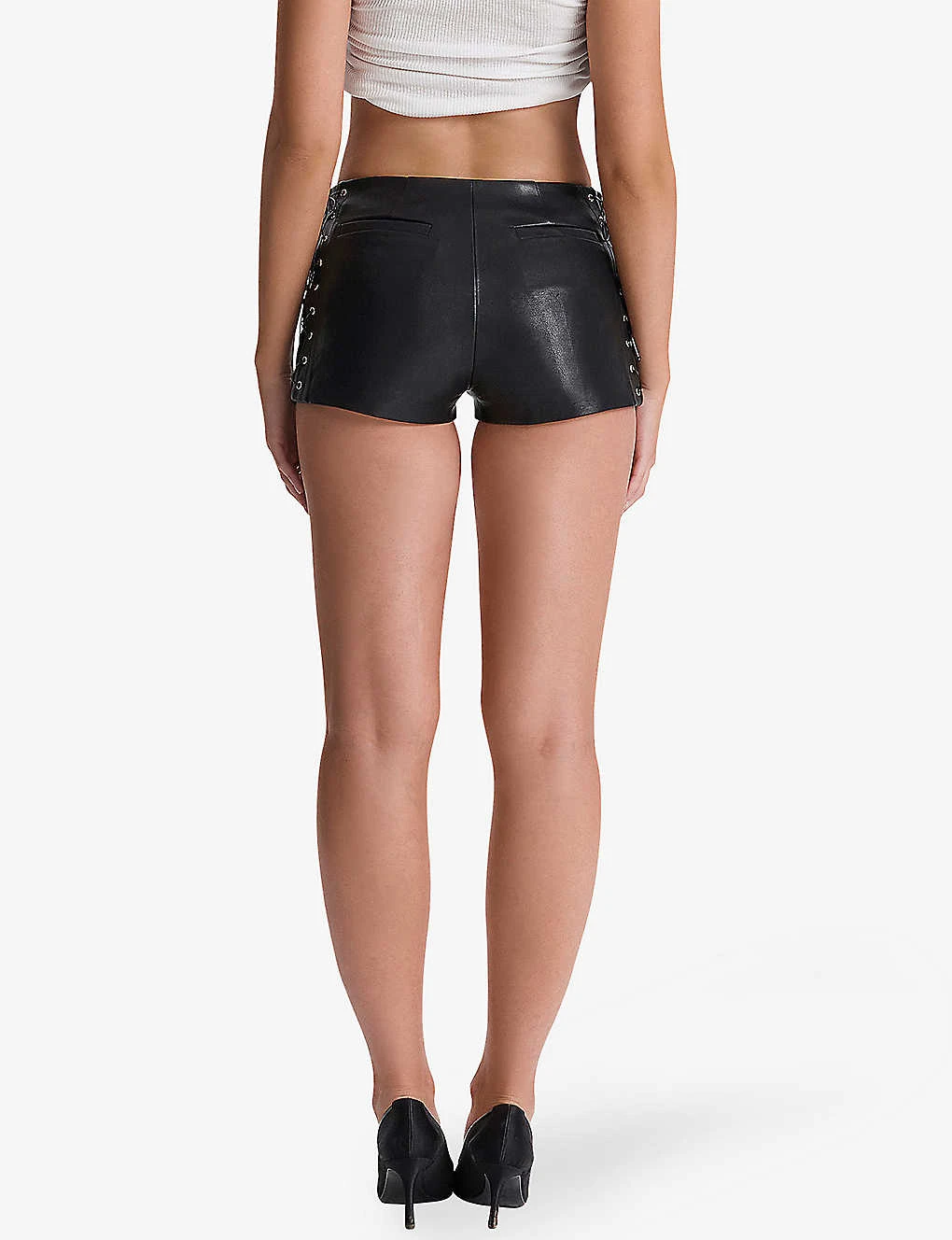 Azora Eyelet-embellished Faux-leather Micro Mini Shorts 4 Azora Eyelet-embellished Faux-leather Micro Mini Shorts - Image 4