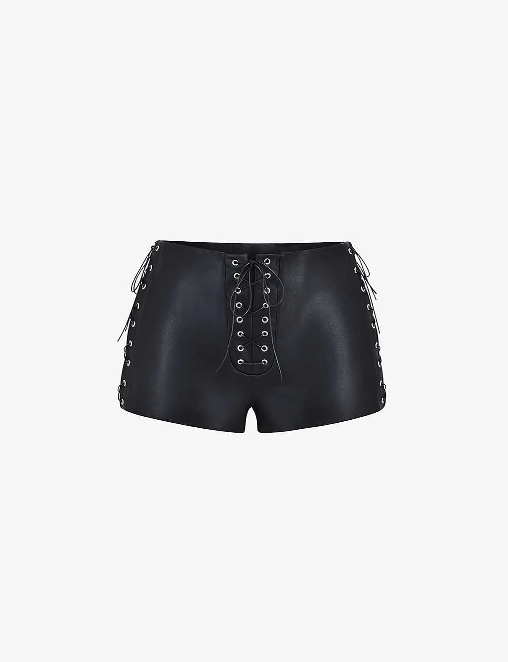 Azora Eyelet-embellished Faux-leather Micro Mini Shorts 1 Azora Eyelet-embellished Faux-leather Micro Mini Shorts