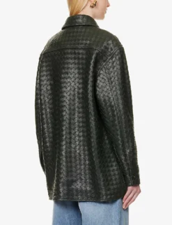 Bottega Veneta Intrecciato Dipped-hem Leather Shirt -Reiss Shop R04159965 DARKGREEN ALT03