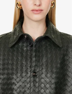 Bottega Veneta Intrecciato Dipped-hem Leather Shirt -Reiss Shop R04159965 DARKGREEN ALT04