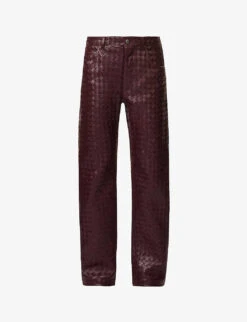 Bottega Veneta Intrecciato Straight-leg Mid-rise Leather Trousers