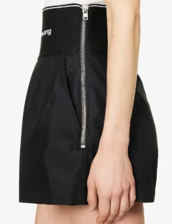 ALEXANDER WANG Safari Logo-print High-rise Cotton-blend Shorts -Reiss Shop R04160687 BLACK ALT04