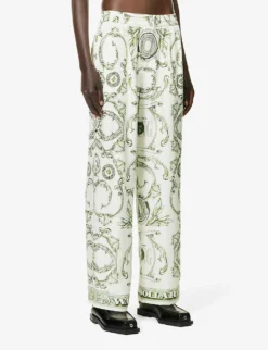 ALEXANDER WANG Graphic-print Slip-pocket High-rise Wide-leg Silk Trousers -Reiss Shop R04160709 IVORYGREEN ALT02